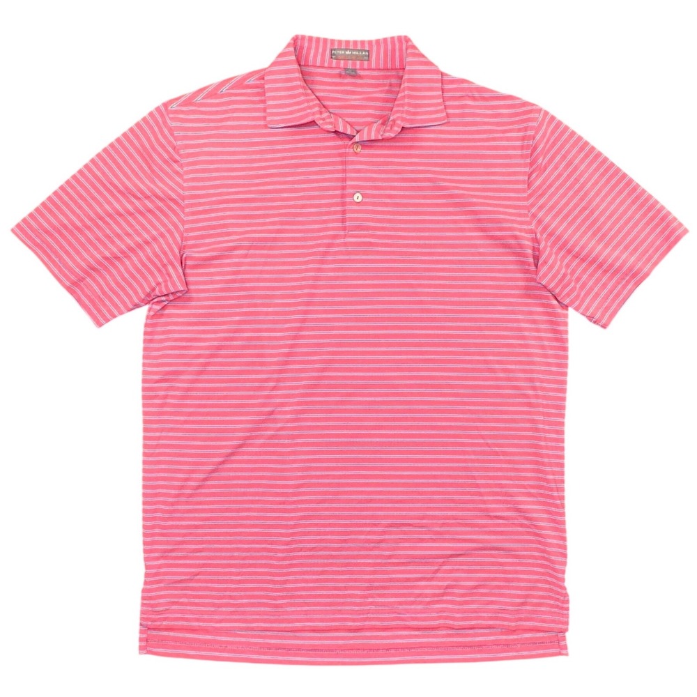 Peter Millar Summer Comfort Men's Polo Shirt Coral and Blue Stripe Size Medium